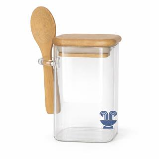 POTE DE VIDRO HERMETICO ALTO C/TP MADEIRA 350ML