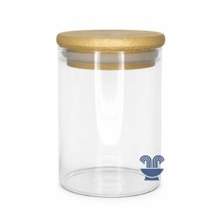 POTE DE VIDRO C/TP MADEIRA REDONDO 300ML REF:VD9978 - UNID