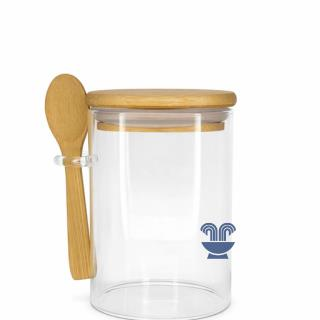 POTE DE VIDRO HERMETICO QUA. C/TP MADEIRA E COLHER 550ML REF:VD9983 - UNID