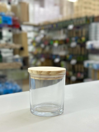 PORTA VELA DE VIDRO 220ML R:23128 TRANSPARENTE C/TP MADEIRA - UNID