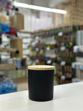 PORTA VELA DE VIDRO 220ML R:23127 FOSCO PRETO C/TP MADEIRA - UNID