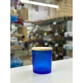 PORTA VELA DE VIDRO 220ML R:23120 FOSCO AZUL C/TP MADEIRA - UNID