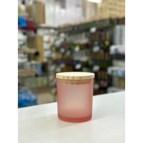 PORTA VELA DE VIDRO 220ML R:23125 FOSCO ROSA C/TP MADEIRA - UNID