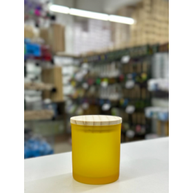PORTA VELA DE VIDRO 220ML R:23124 FOSCO AMARELO C/TP MADEIRA - UNID