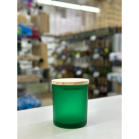 PORTA VELA DE VIDRO 220ML R:23119 FOSCO VERDE C/TP MADEIRA - UNID