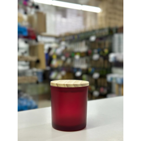 PORTA VELA DE VIDRO 220ML R:23121 FOSCO VERMELHO C/TP MADEIRA - UNID