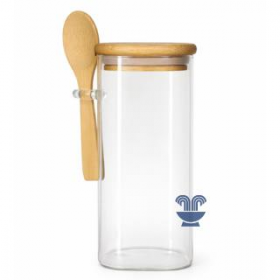 POTE DE VIDRO HERMETICO ALTO C/TP MADEIRA E COLHER 450ML