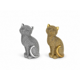 ENFEITE CERAMICA (RESINA) GATO SENTADO C/BRILHO PRATA/DOURADO REF:MGTO-04D/04S - UNID