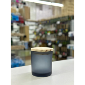 PORTA VELA DE VIDRO 220ML R:23126 FOSCO CINZA C/TP MADEIRA - UNID