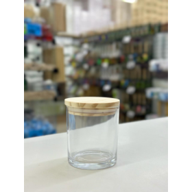 PORTA VELA DE VIDRO 220ML R:23128 TRANSPARENTE C/TP MADEIRA - UNID