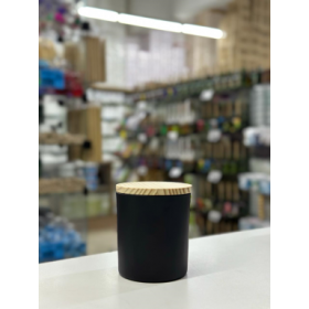 PORTA VELA DE VIDRO 220ML R:23127 FOSCO PRETO C/TP MADEIRA - UNID