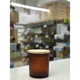 PORTA VELA DE VIDRO 220ML R:23123 FOSCO AMBAR C/TP MADEIRA - UNID